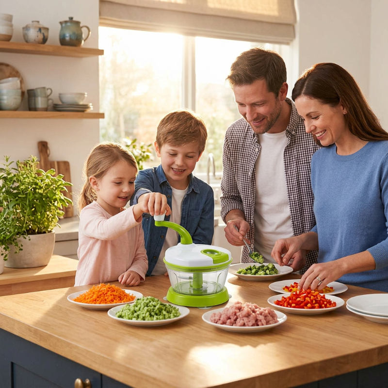 les-enfants-tournent-la-manivelle-du-hachoir-pour-legumes-avec-leurs-parents