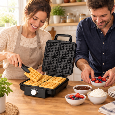 maman-prepare-des-gaufres-avec-son-fils-dans-le-gaufrier