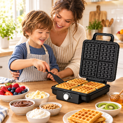 maman-prepare-des-gaufres-avec-son-fils-dansle-gaufrier