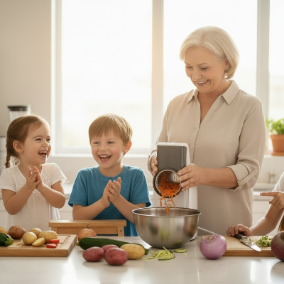 mandoline-cuisine-electrique-grand-maman-avec-plusieurs-petits-enfants